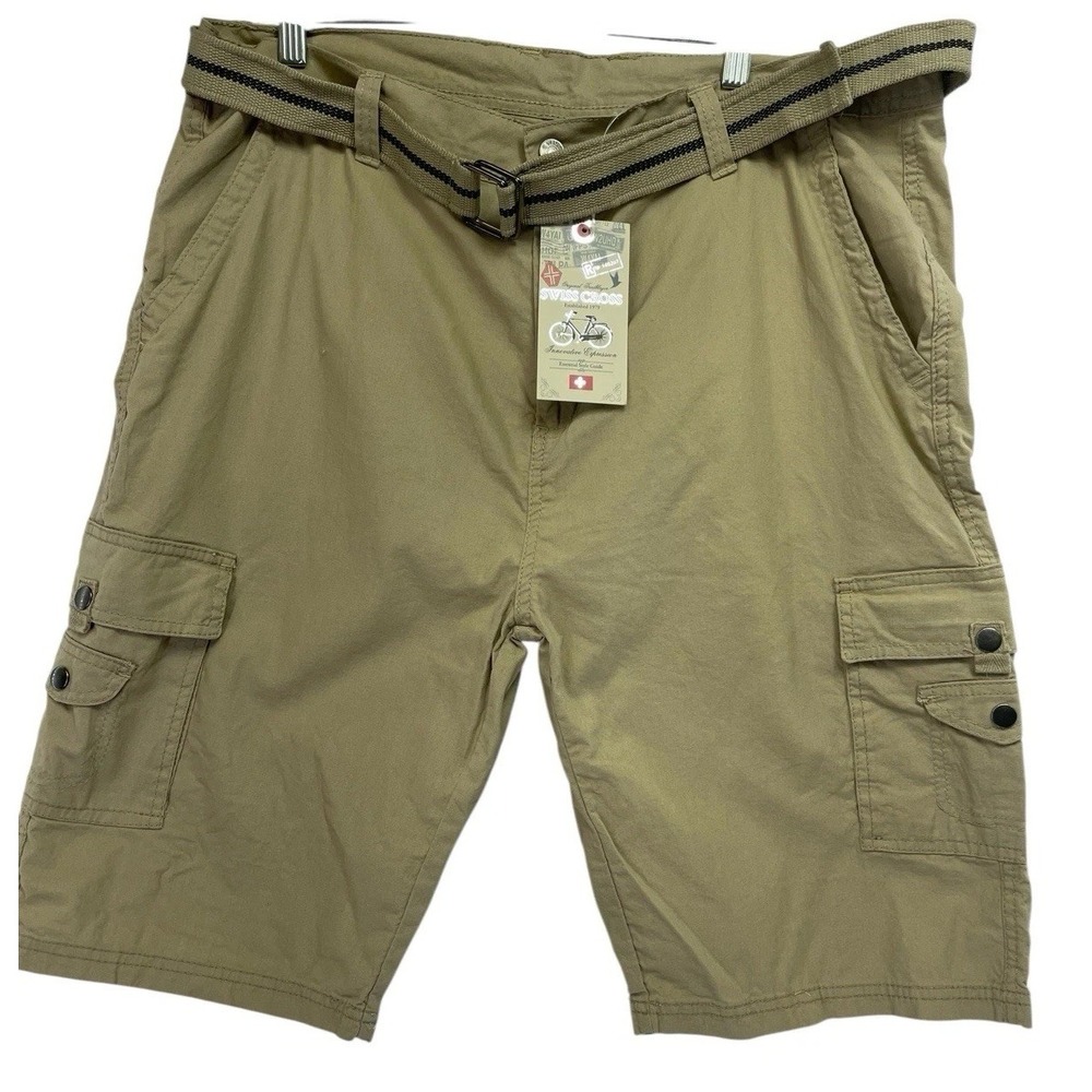 Swiss Cross Belted Beige Cargo Shorts Sz 38 (C21)‎ NWTs